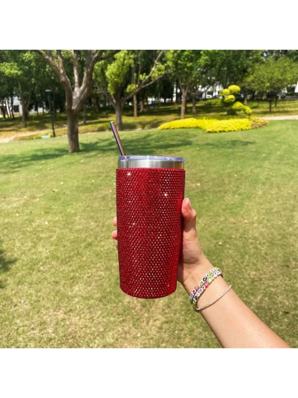 Glitter Rhinestone 20oz Stainless Steel Tumbler - Leak Proof Travel Mug with